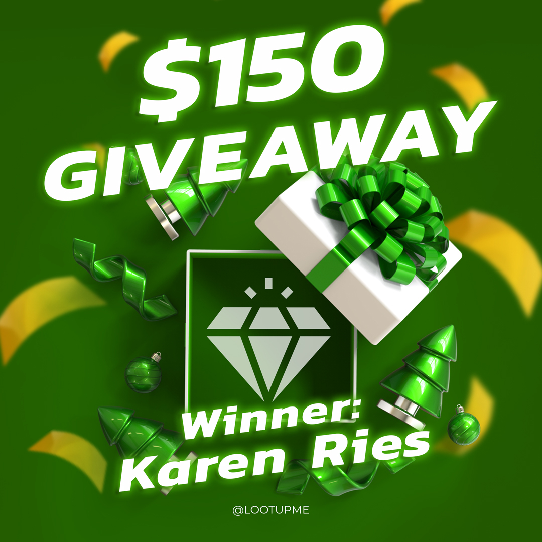 LootUpMe's tweet image. Thanks for participating in our Twitter $150 Giveaway!

The Winner: @krnries - we&apos;ve reached out directly to add $150 in points to their LootUp account.

PS Be sure to check out our Holiday Giveaways with thousands of winners!

#LootUp #LootUpApp #extramoney #sidehustle