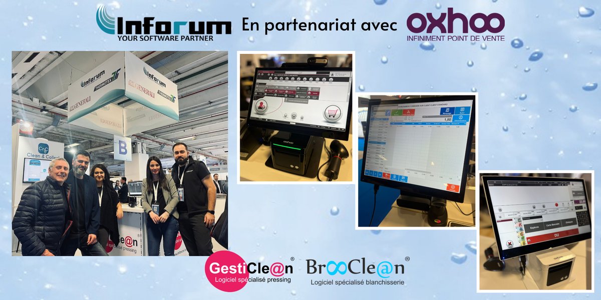 MERCI à notre partenaire <a href="/FranceOxhoo/">OXHOO France</a>
qui nous a accompagné lors du salon Texcare France pour présenter nos solutions de gestion #GestiClean et #Brooclean !
#Oxhoo #partenaires #entretientextile #Inforum #logicielpressing #pressing #blanchisserie
