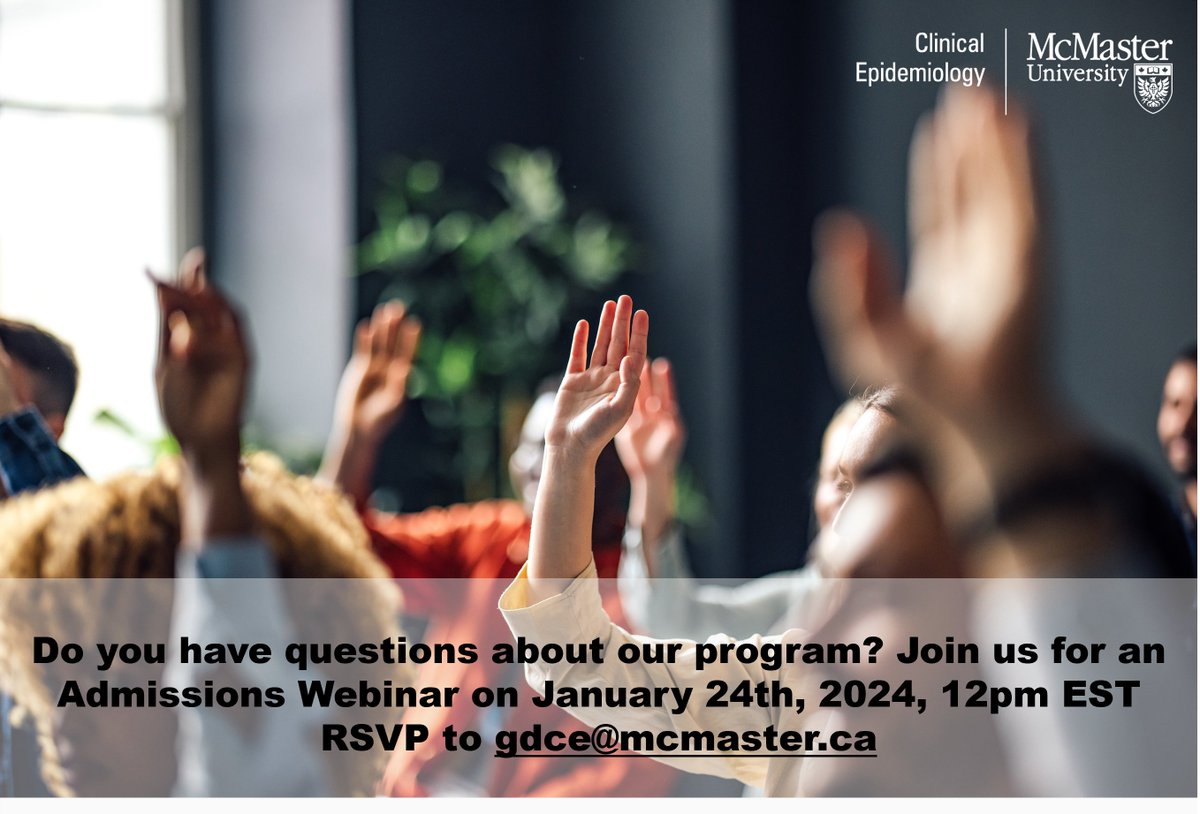 Do you want to know more about our Program and admissions requirements? Join us for an informative admissions webinar on January 24th, 2024 at 12pm EST. RSVP to gdce@mcmaster.ca gdce.healthsci.mcmaster.ca #epidemiology #graduatestudies #biostatistics #research #researchmethods
