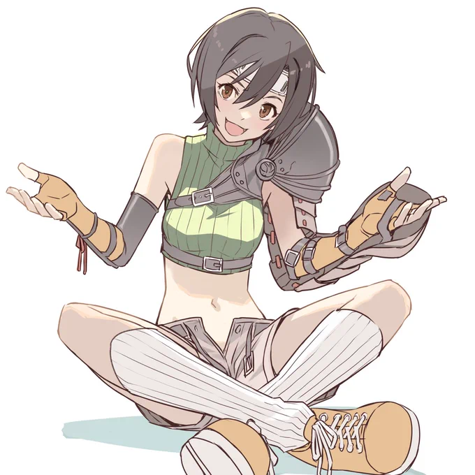 取り急ぎデート中に胡坐をかくユフィを描きました キスとかしそうにない…  #FF7R
