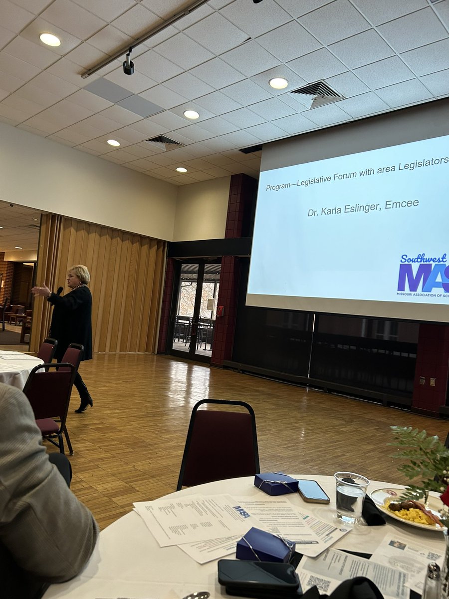 Dr. Karla Eslinger, current Senator, next Commissioner speaks to SW Missouri Superintendents.  Honored to have her as my new Boss.