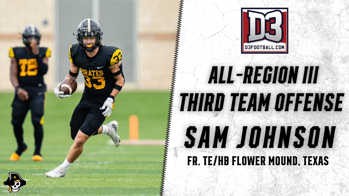 Congratulations to freshman tight end / H-Back Sam Johnson on earning D3football.com Third Team All-Region III Honors 🏴‍☠️ 🏈