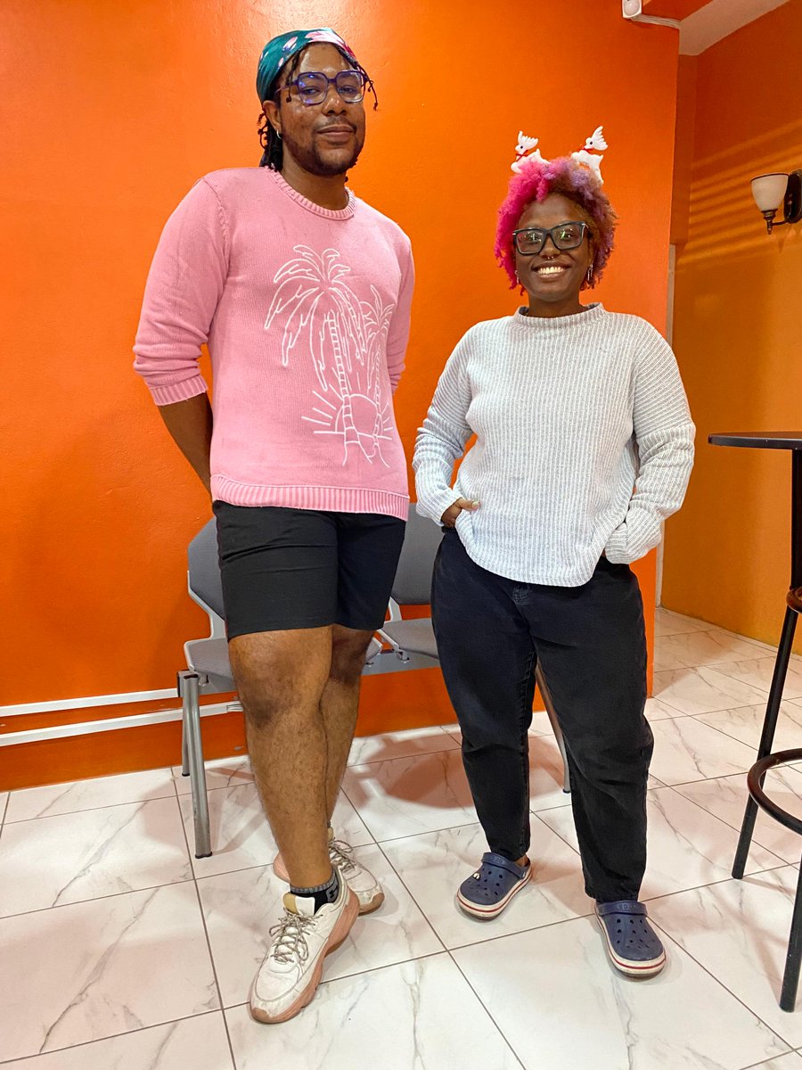 TransWaveJA's tweet photo. Who won this round for ‘Ugly Sweater Day’- Mali or Sudean?  Drop the name of your winner in the comments. 

#TransWaveJA #TransIsBeautiful #LGBTQIA #TransRights #Nonbinary #Jamaica #TransWave https://t.co/pJdjaqf6SN