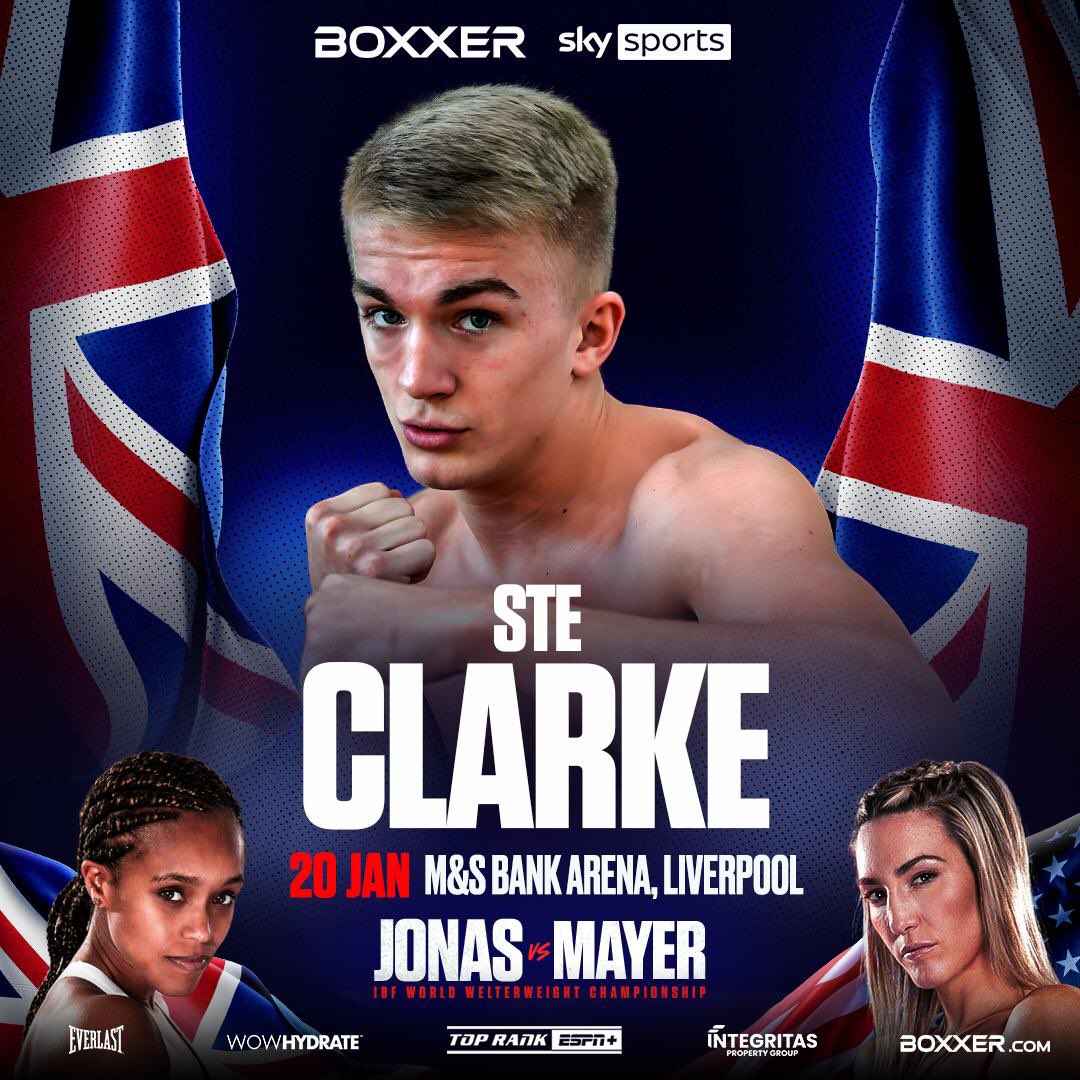 steclarke01's tweet photo. Delighted to announce I’m turning professional with @boxxer and my professional debut is on Tasha Jonas undercard, 20th of January in the M&amp;S bank arena Liverpool.

Tickets available on 07845643066
£200- ringside (very limited)
£75
£50
£35 https://t.co/YbeLXPDcVF