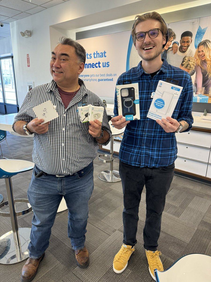 Gavin &amp; John showing off our go-to #AIP bundle! $29.99 a month for 12 months interest free gets you all the gear you need to enjoy your new 15 Pro Max! #StriveFor5 #WinNErWonderland <a href="/TheRealOurNE/">#OurNE</a> <a href="/joak80/">justin oakliff</a> <a href="/LillardDerick/">Derick Lillard</a> <a href="/emilywiper/">Emily Wiper</a>