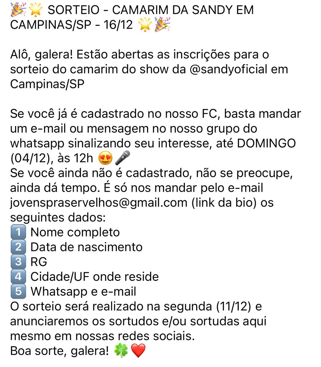 Sandy_Fa_Clube's tweet photo. Se liga aqui galera que vai no show em Campinas 👇🏽👇🏽 https://t.co/54ibhgUWCP