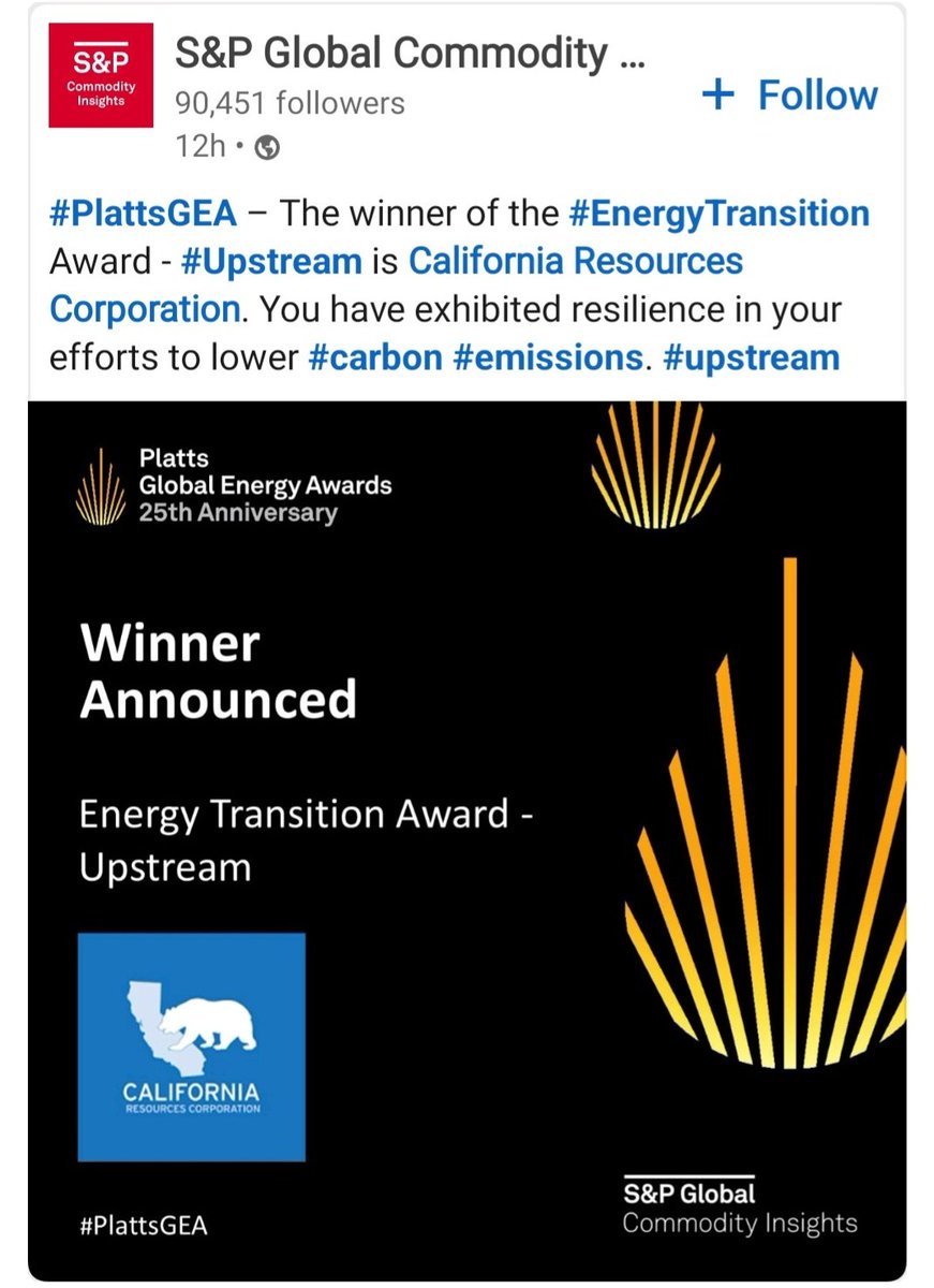 So this happened last night...

"Often described as "the Oscars of the energy industry," the Platts Global Energy Awards recognize corporate and individual innovation, leadership, and exemplary performance in 21 categories spanning the entire energy and chemicals chain."