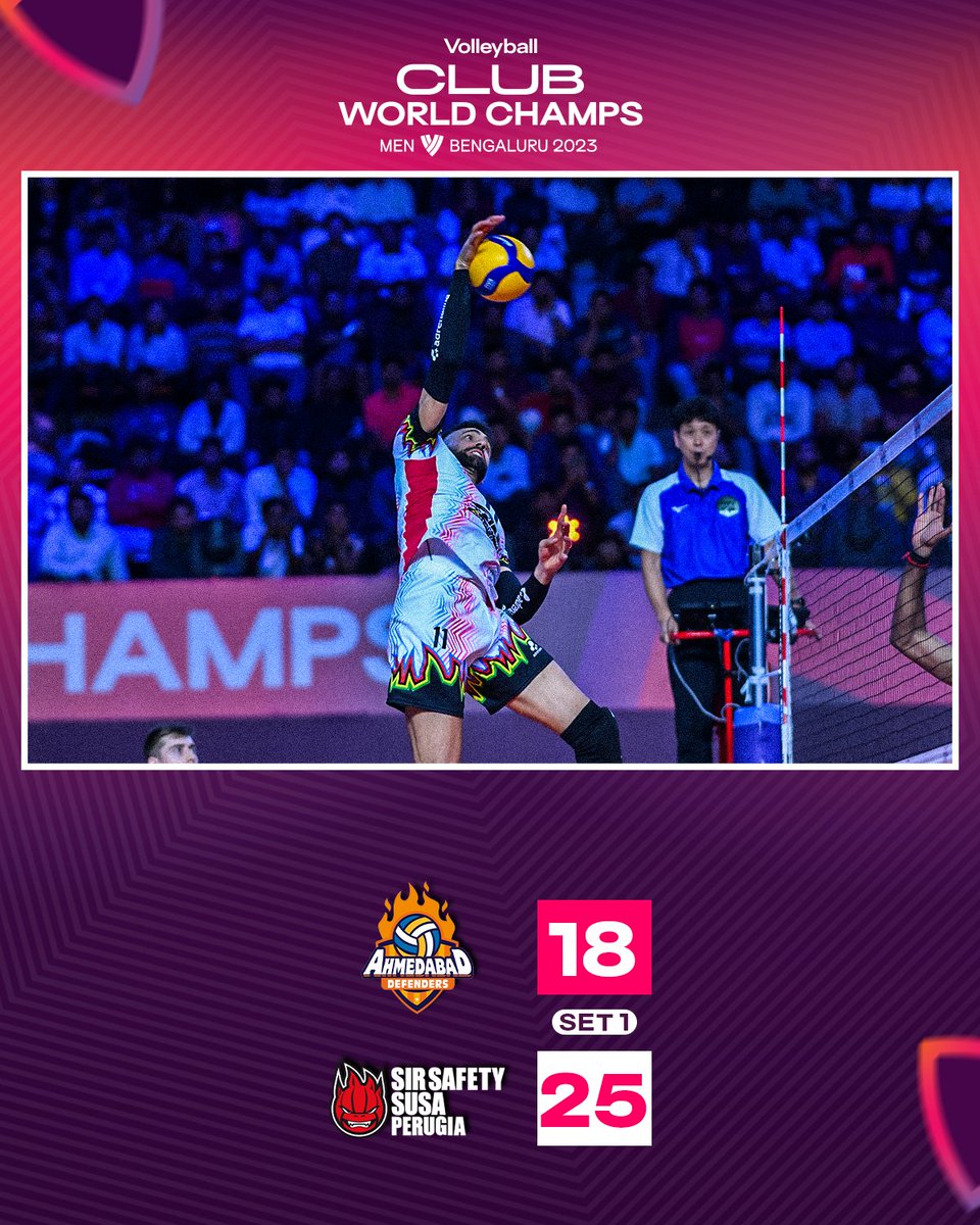 PrimeVolley's tweet image. Sir Sicoma Perugia start strong as they secure set 1️⃣ against @Amd_Defenders!

Can the #DamdaarDefenders flip the script and stage a comeback in the second set? 

👀 the action LIVE on Sony Sport Ten 1/3 and Fancode! 

#ClubWorldChamps #RuPayPrimeVolley #AsliVolleyball