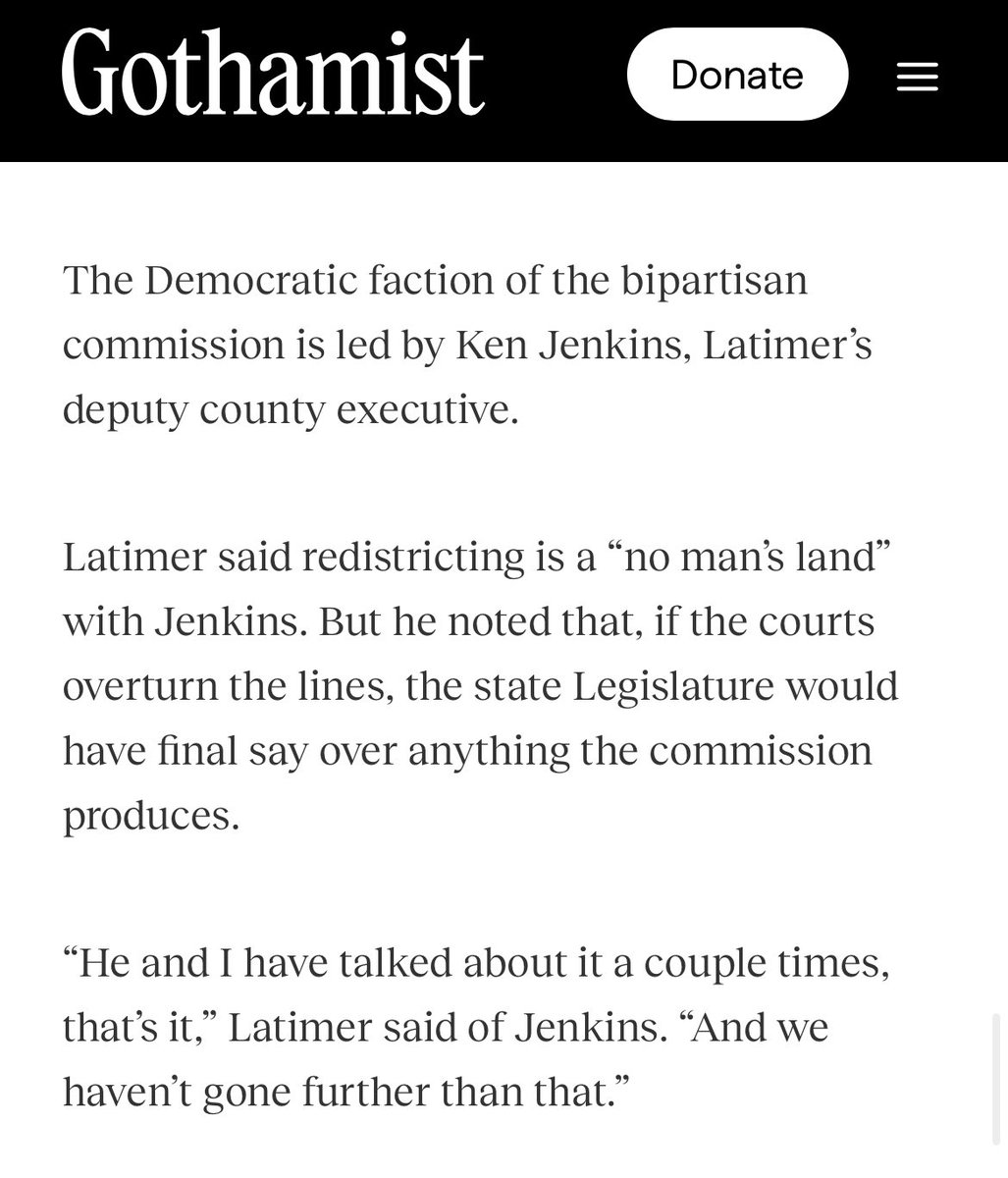 George Latimer admits in an interview he can’t win if more Black voters are drawn into the district, and then admits he has spoken to the chair of the redistricting commission, who is also his deputy, about district lines. This is a massive conflict of interest.