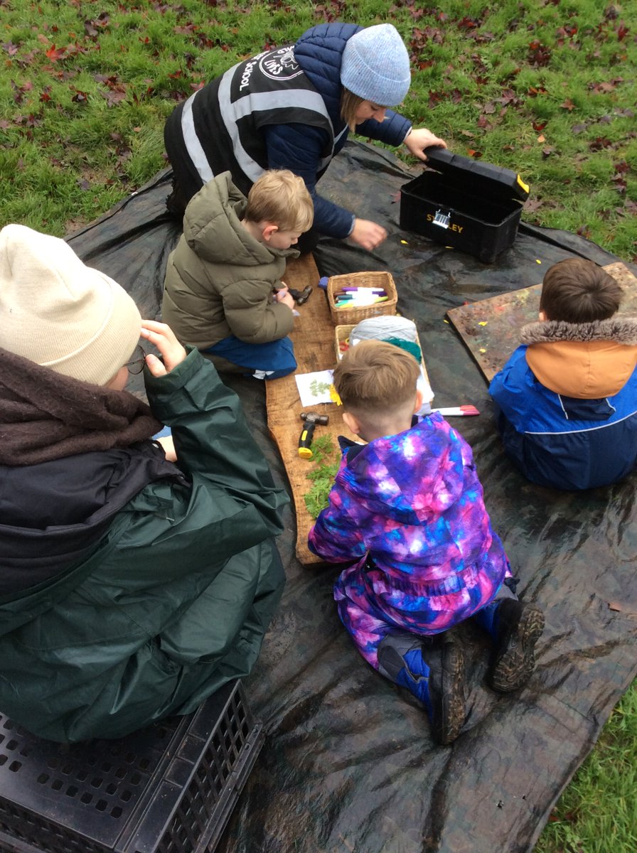 #YR #Forestschool #Wildlives Mud monsters making muddy mince pies. We also used the hammers on tool island to make leaf print Christmas trees.