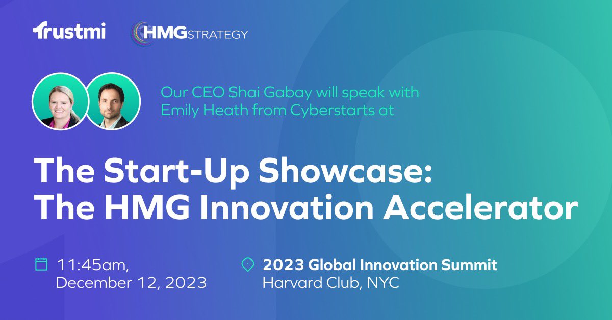 Coming up next Tuesday 12/12: 2023 Global Innovation Forum hosted by <a href="/HMGStrategy/">HMG Strategy</a> at the Harvard Club! Our CEO <a href="/gabay_shai/">shai gabay</a> will speak on stage with superstar investor Emily Heath @Cyberstart59397 at 11:45am in The Start-Up Showcase.  If you're going please come by! #cybersecurity