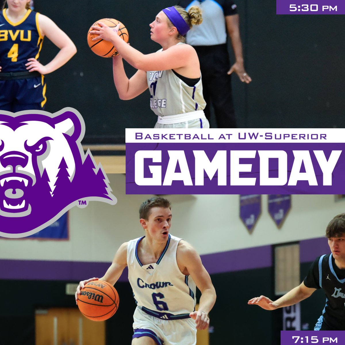 UMAC Opener @CrownWBB at 5:30pm @CrownCollegeMBB at 7:15pm The Polars take on the Yellowjackets on the road in Superior, Wisconsin for the first games of conference play tonight! #GoPolars #hoops #basketball @kwiktrip