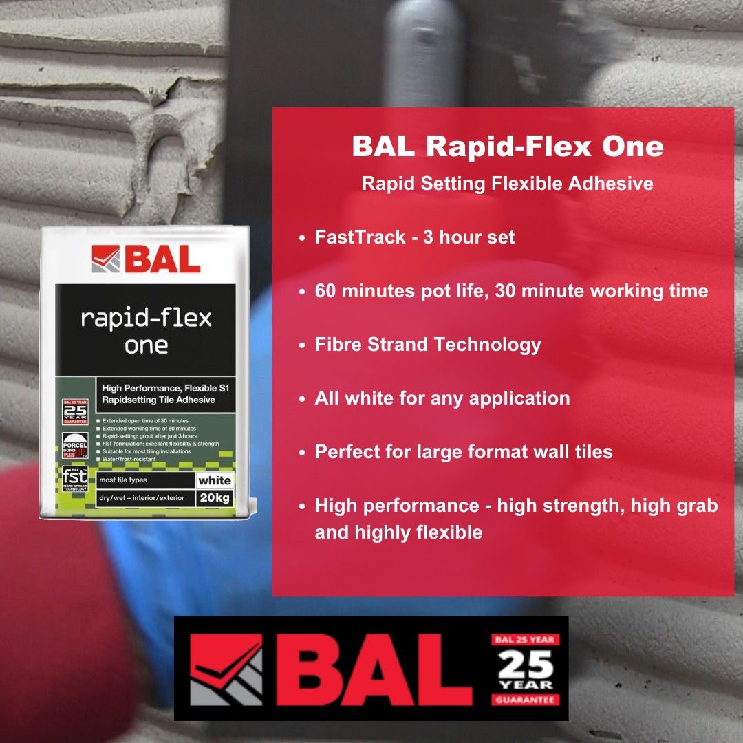 BAL_Ireland's tweet photo. Attention all DIY enthusiasts and professional tilers! 
Have you heard about BAL Rapid-Flex One? It's a game-changing adhesive that's perfect for all your tiling needs. 
Visit our website to learn more: https://t.co/9CXApuJgur #BALAdhesivesIreland

#RapidFlexOne #TilingMadeEasy https://t.co/3d4V41vCS8