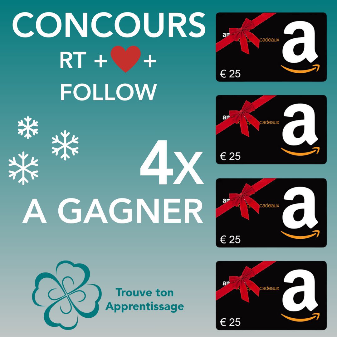 TTApprentissage's tweet photo. 🎁#CONCOURS 🎁

On vous fait gagner au total 4 cartes cadeaux Amazon d'une valeur de 25€ chacune ! (2 sur le Instagram @/trouvetonapprentissage, 2 ici)🤗

Pour participer : 
🔁RT + Follow @TTApprentissage 
❤️Fav ce tweet

🗓️Tirage au sort le 22/12 ! 🥳 https://t.co/6MPSLtSTMU