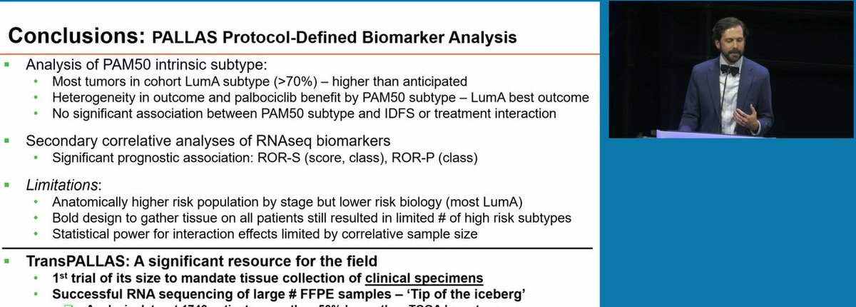 Congratulations to @StoverLab for excellent presentation on PALLAS biomarker analysis & underscoring importance of robust use of mandated tissue collection to improve our knowledge. #SABCS23