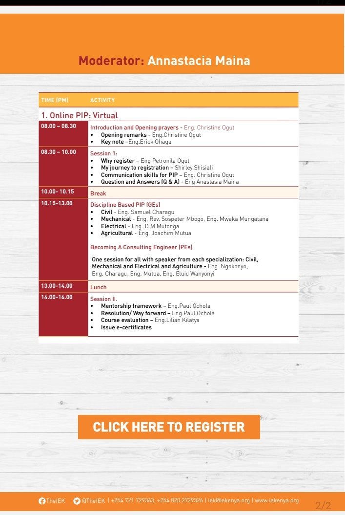 Eng_DavidMuli's tweet photo. Here is a snippet of the tomorrow's PIP Webinar as presented by @TheIEK, don't miss this if you are looking to transition. #EngineeringANewWorld #EnhancingProfessionalism https://t.co/wxnULRVvSY