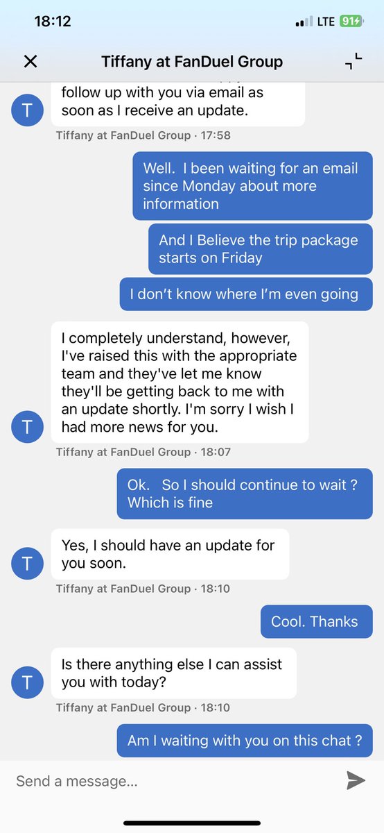 tkny23's tweet photo. @adamlevitan hey can you answer this question on your podcast. What do you do when you win the @FanDuel @FanDuel_Support single entries series with @EstablishTheRun projections.  But FanDuel don’t want to honor the trip package. #fanduel https://t.co/cZ4dMUr1do