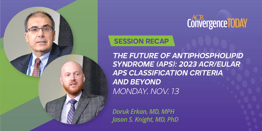 #ACR23 Recap: @dorukerkanmd and <a href="/jasonsknight/">Jason S Knight</a> explained the antiphospholipid syndrome classification criteria developed by the ACR and EULAR. Read more in ACR Convergence Today → acr.tw/3N6aY5v