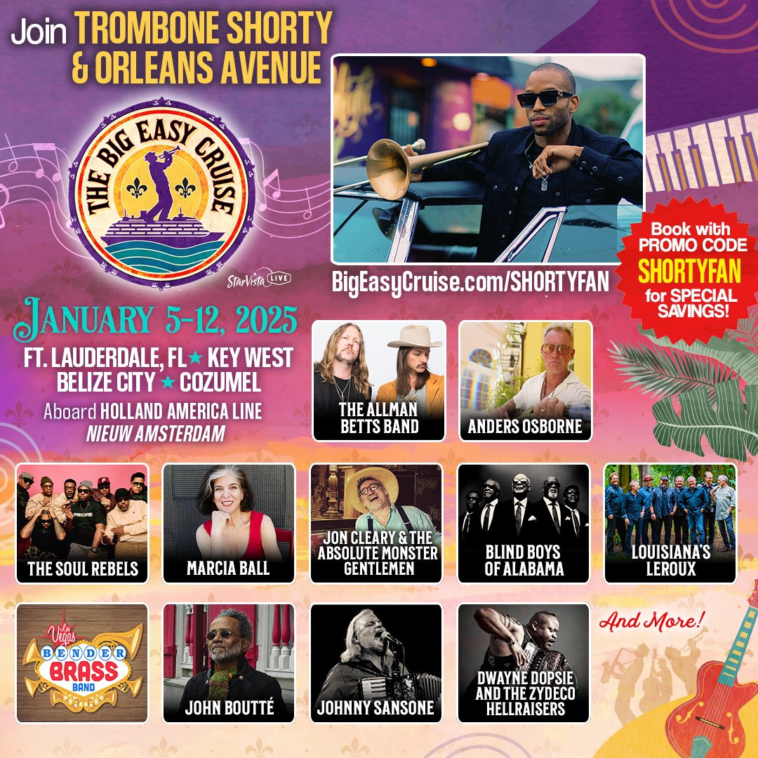 Excited to jump aboard the Big Easy Cruise in 2025 and bring the spirit of New Orleans out to sea. Book your cabin now with special code SHORTYFAN to save. More info + tickets at bigeasycruise.com/shortyfan