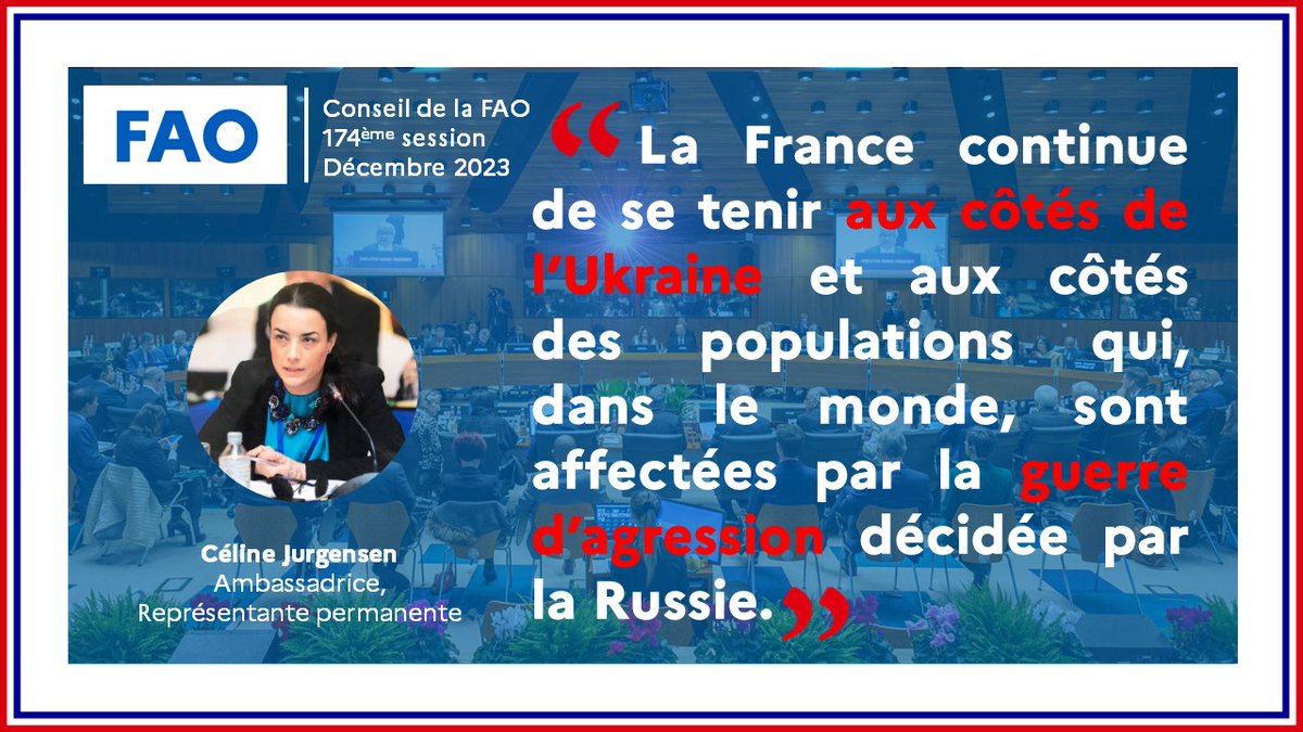 FranceONURome's tweet image. Conseil de la @FAO | #CL174 | Point 6

Déclaration de la France 🇫🇷 sur l'impact de la guerre en #Ukraine sur la sécurité alimentaire mondiale. 

Lire ici 👉 bit.ly/47SJ6tV

#StandWithUkraine #GrainFromUkraine