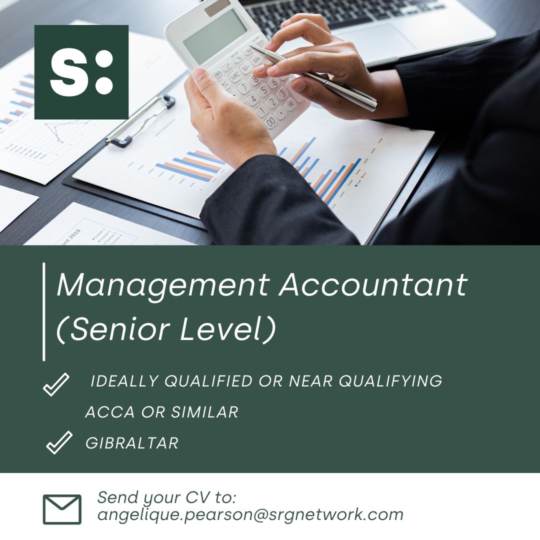 Management Accountant (Senior level) - Ideally qualified or near qualifying ACCA or similar - Used to working at pace in a progressive technology driven environment - Gibraltar - Salary £Excellent DOE. CVs to angelique.pearson@srgnetwork.com #jobalert #jobvacancy #gibraltar