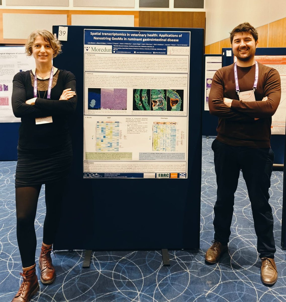 I had the great opportunity to show our project on spatial transcriptomics in farmed ruminants with Moreduns new head of disease control #JoMoore. Our work investigates the spatial effects of infection with mycobacteria avium paratuberculosis and Ostertagia ostetagi in cattle.