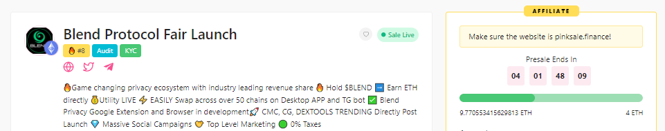 BlendGems's tweet photo. With Blend, you're not just investing in crypto, you're investing in your privacy. 

🚀Our presale is now live on #PinkSale! Don't miss out on this opportunity to be part of the future of privacy in crypto.
https://t.co/DMc1jwQAYK

#BlendPresale #PrivacyMatters #CryptoInvestment" https://t.co/euHYfcKFsK