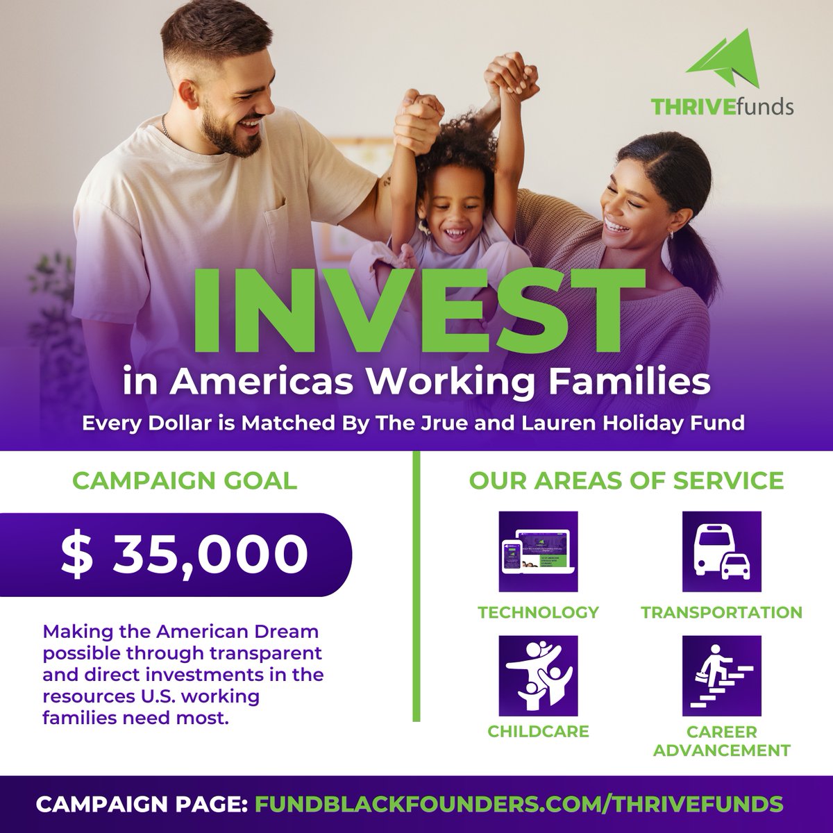 The chance to DOUBLE your investment in the empowerment of U.S. working families is RIGHT NOW!! For a short time, the @thejlhfund has generously committed to a dollar-for-dollar match to help our struggling families THRIVE: 📲 fundblackfounders.com/thrivefunds

#HolidayGiving