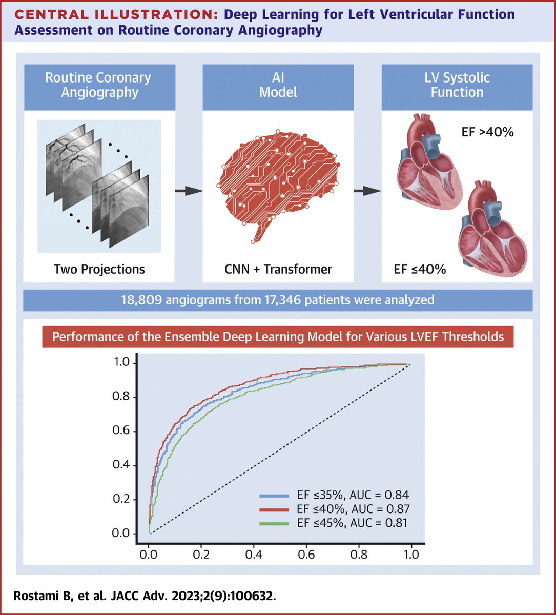 JACCJournals's tweet photo. Accurate assessment of #LVEF from routine coronary angiography…What? Read more about it or listen to the podcast. https://t.co/hNyWqz1xzi

Accompanying editorial by Drs. Spencer B. King &amp; Matthew T. Brown: https://t.co/sGt6fgyQkO

#JACCAdvances #DeepLearning @adnanalkhouli https://t.co/dhCFv3G2JB