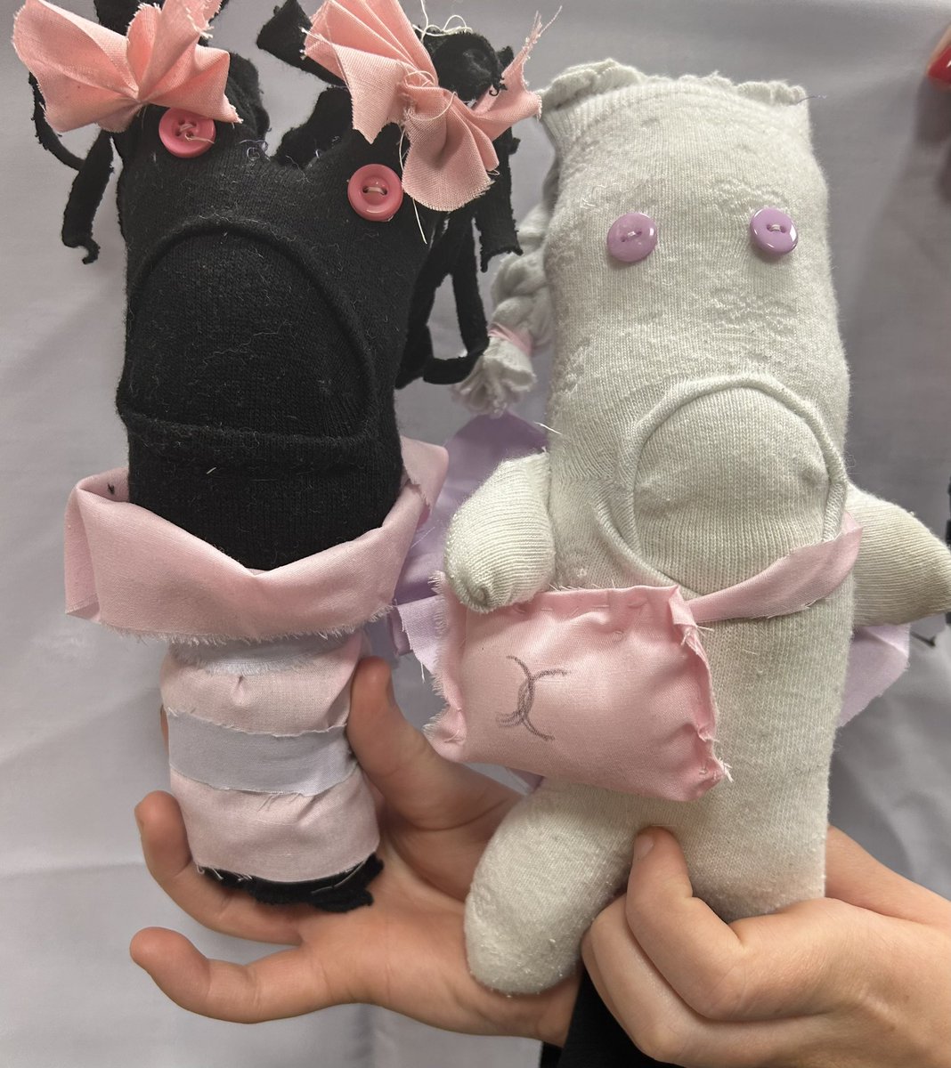 Two very glamorous sock monsters S2 have been working on as part of their textile unit🪡 <a href="/StAndrewsHEDept/">St Andrews HE Dept</a> <a href="/StAndrewsHS/">St Andrew's High</a>
