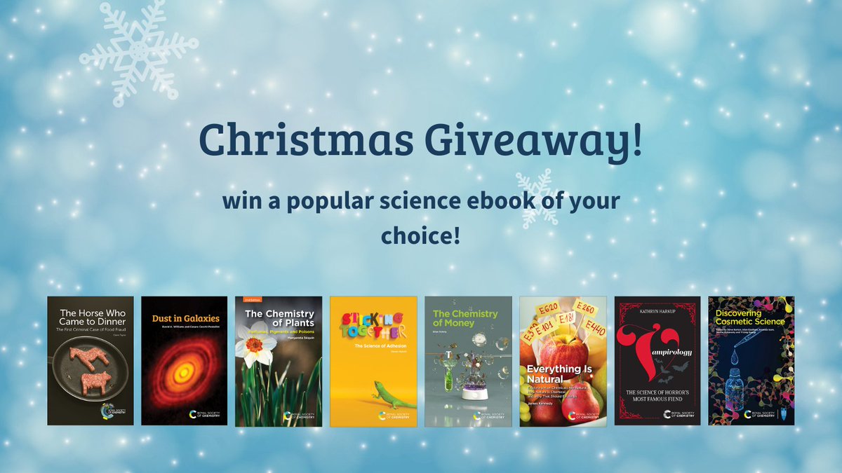 Royal Society of Chemistry Books (@roysocchembooks) on Twitter photo We are getting into the festive spirit at <a href="/RoySocChemBooks/">Royal Society of Chemistry Books</a> and to celebrate we’re giving you the chance to win a popular science ebook of your choice! To enter head to: sweepwidget.com/c/65279-c0lygb…
Prize draw closes midnight GMT on December 31st We are getting into the festive spirit at <a href="/RoySocChemBooks/">Royal Society of Chemistry Books</a> and to celebrate we’re giving you the chance to win a popular science ebook of your choice! To enter head to: sweepwidget.com/c/65279-c0lygb…
Prize draw closes midnight GMT on December 31st