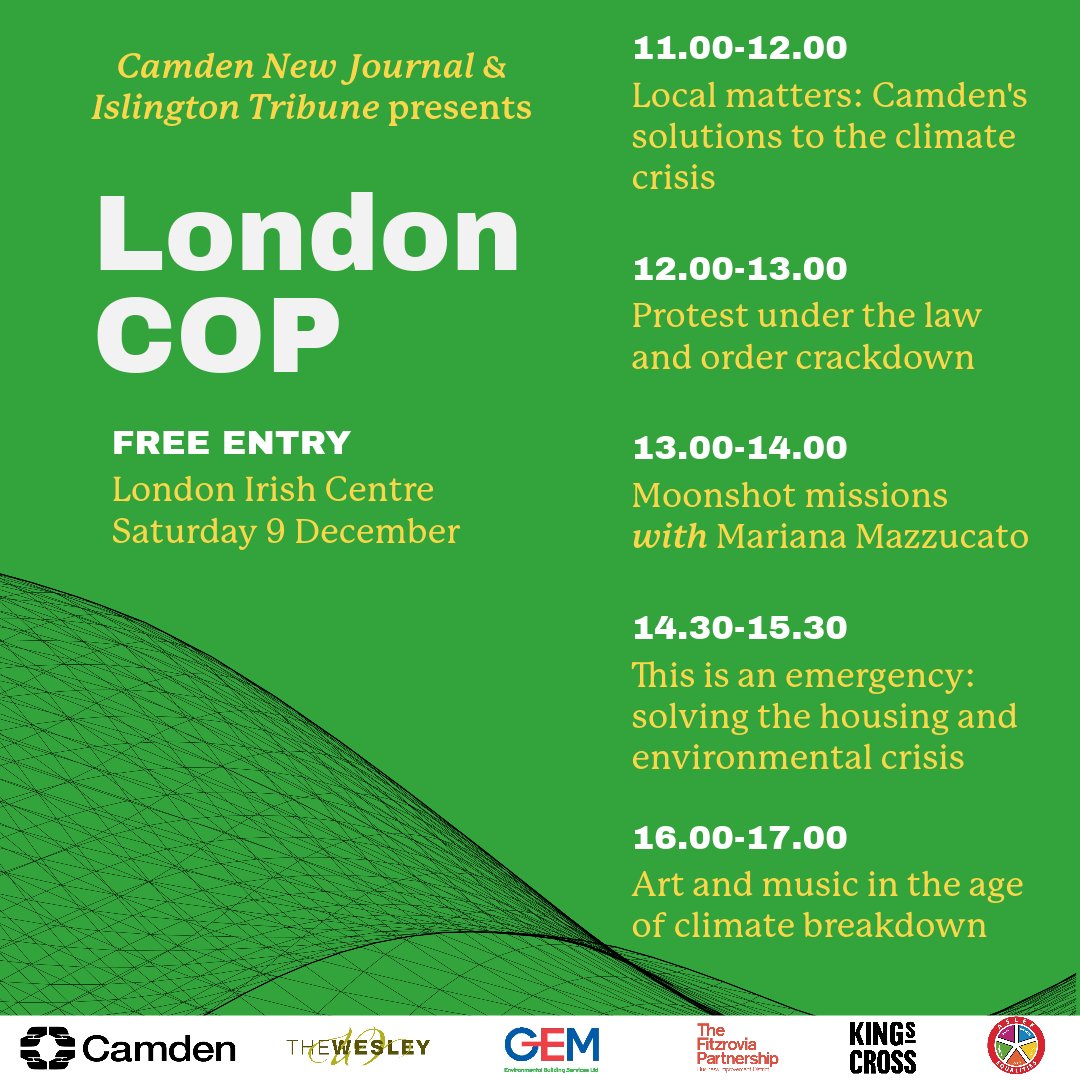 🚨 LONDON COP IS TOMORROW 🚨

Come down to the London Irish Centre tomorrow for a climate festival of talks from 11am-5pm

PLUS an eco-Christmas fair

Get you tickets here: camdennewjournal.ticketleap.com/ldn-cop-climat…
