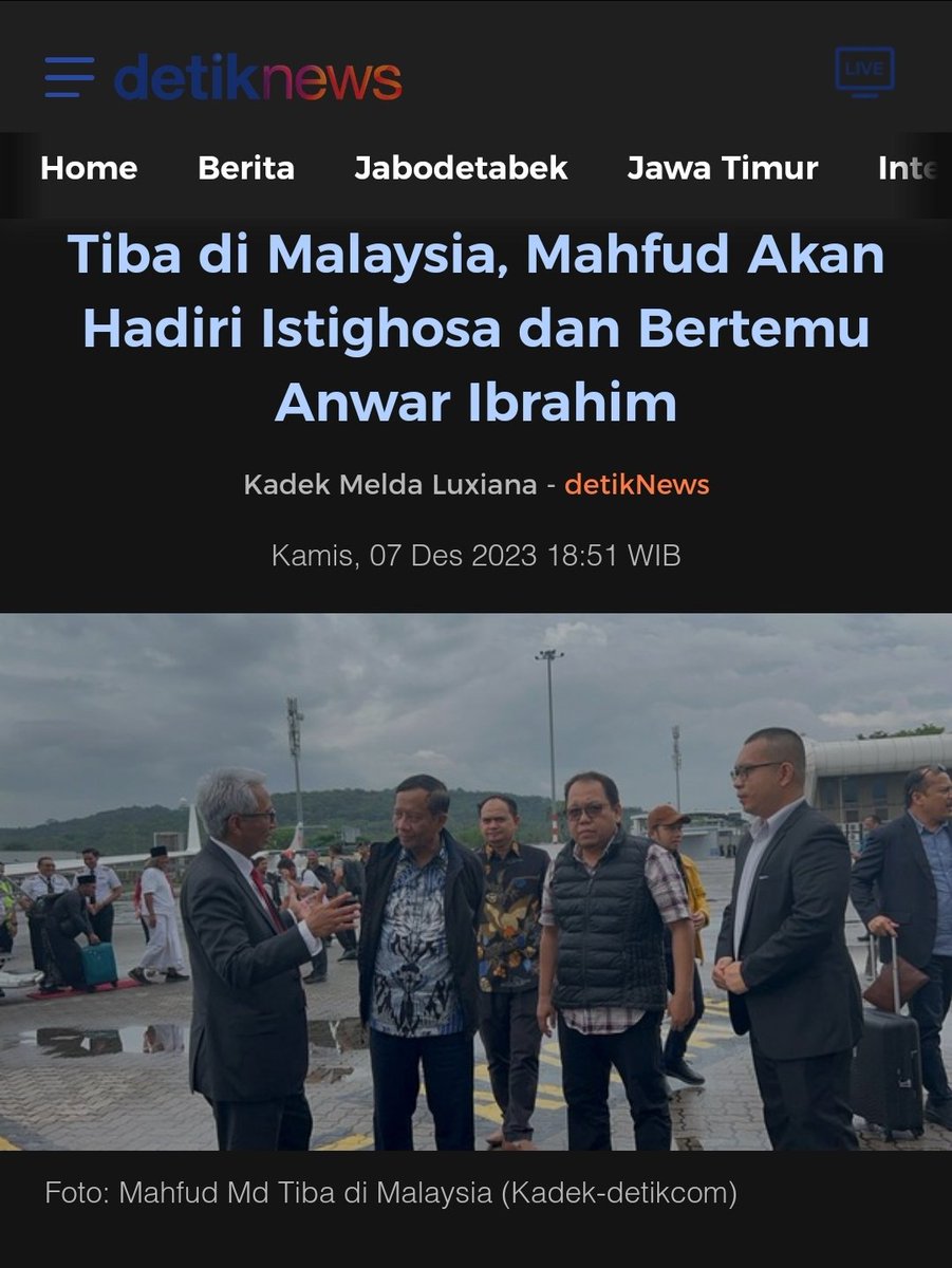 ArieLessmana's tweet photo. Mahfud akan hadiri istighosa dan bertemu anwar ibrahim https://t.co/Q6i8AoPsGH