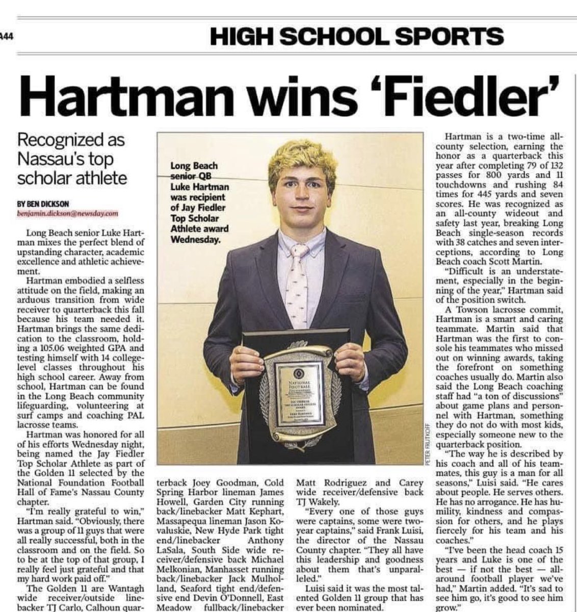 Awarded top scholar athlete in the county.  Thank you