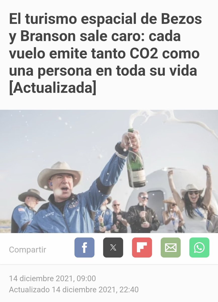 La fundación de Bezos, el mamarracho que celebraba con sombrero de cowboy haber contaminado en un viaje de 11 minutos lo que tú en toda tu vida, pide el abandono de los combustibles fósiles