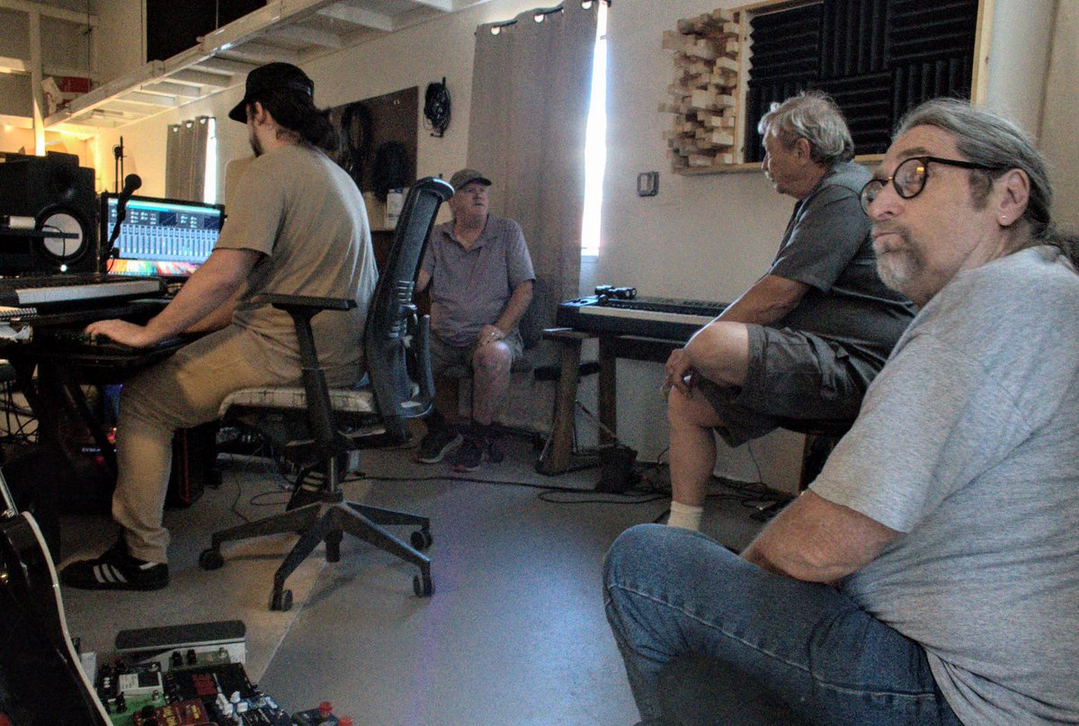 RidgetopStudio's tweet image. Working on a full length album in the control room with Lawren and the boys.