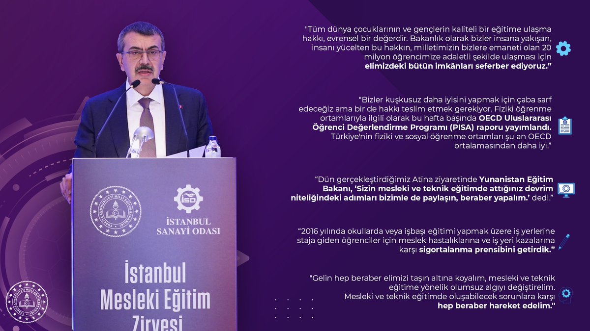 Millî Eğitim Bakanı @Yusuf__Tekin’in “İstanbul Mesleki Eğitim Zirvesi”ndeki Hitabından Satır Başları…✏️