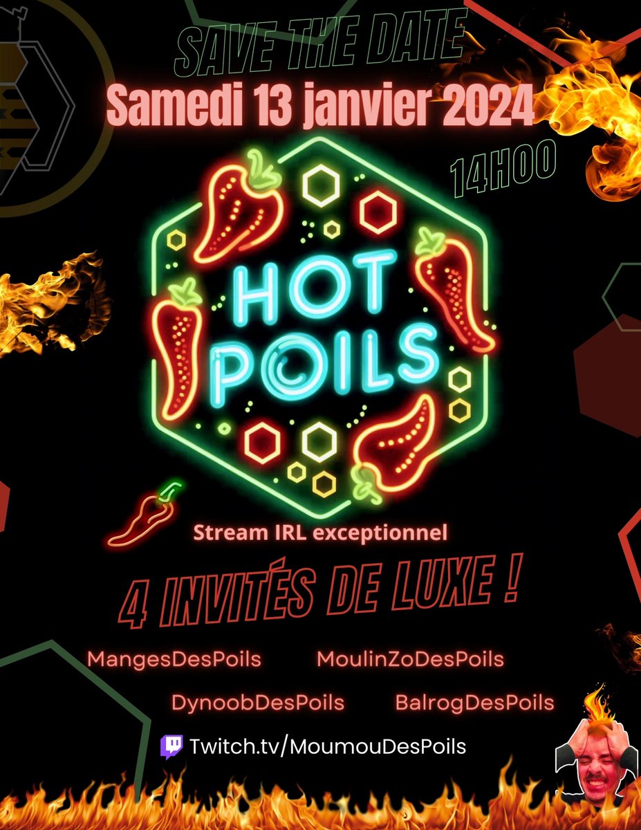 📣Event à venir, j'y travaille depuis des mois, je serai merveilleusement entouré, tout va être incroyable!📣

J'appréhende fortement, car c'est une première pour moi. Tant sur l'aspect technique, sur la forme du live, mais aussi pour le piment...🌶️ 

Tout le monde panique...