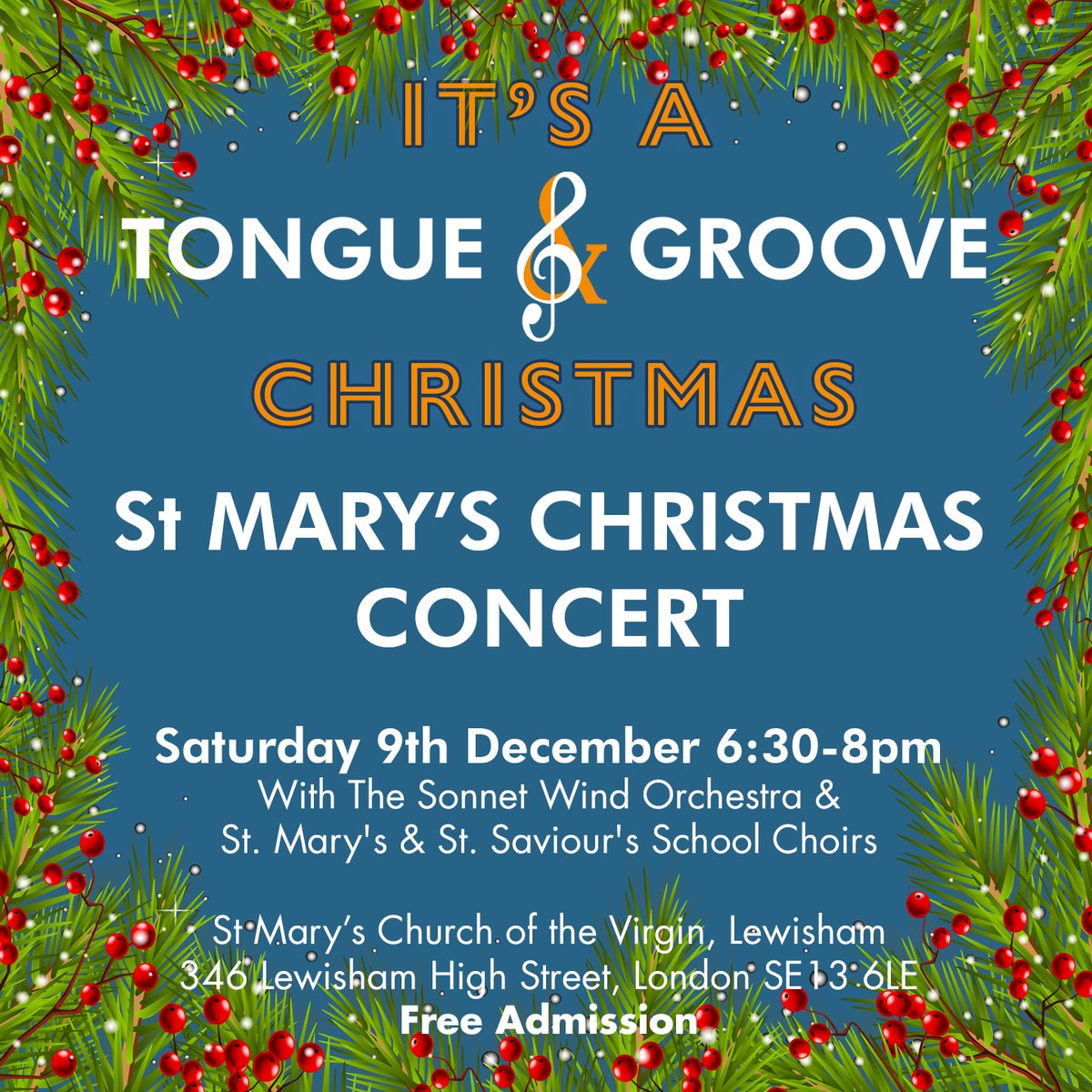Where can I see Tongue &amp; Groove sing next I hear you ask. 
Tomorrow night at St Mary The Virgin in Lewisham along with Sonnet Wind Orchestra and St Mary's &amp; St Saviours School Choirs.
FREE ADMISSION
more info on this link
lewishamparish.com/christmas-conc…