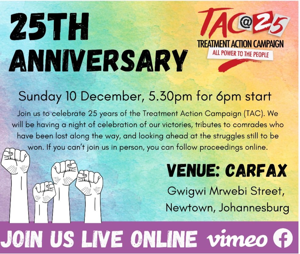 Commemorating and celebrating 25 years of hard work and resilience in saving lives. We will be reflecting on the road we have traveled all these years and shaping the road ahead of us in intensifying our struggle to save lives and fixing the broken public healthcare system of SA.