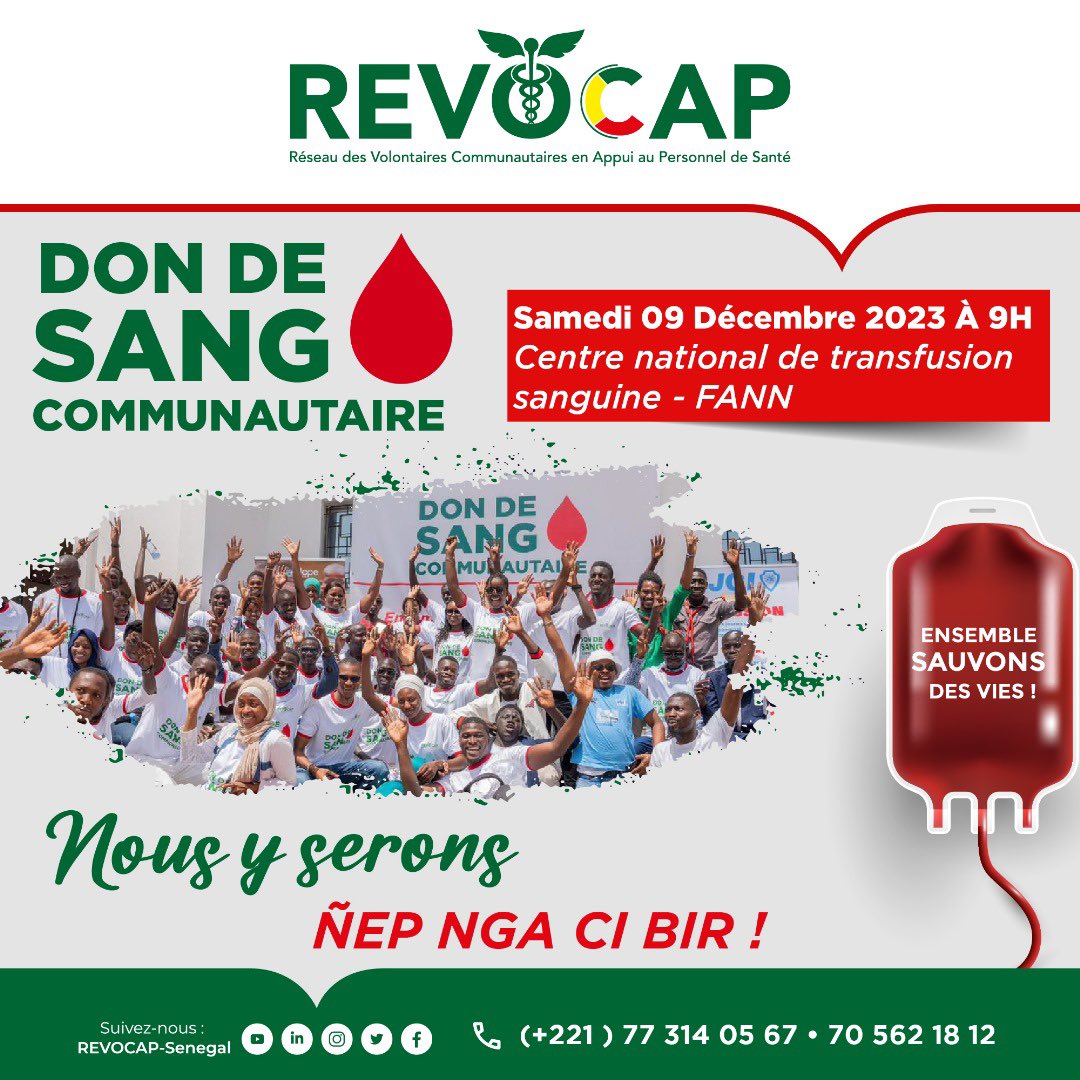🩸📢 Rejoignez-nous ce Samedi 9 Décembre 2023 à partir de 09 h au Centre National de Transfusion Sanguine <a href="/CentreCnts/">Centre National de Transfusion Sanguine 🇸🇳</a> . 🌟 #DonDeSang #Solidarité #SauvezDesVies #VolontariatSN