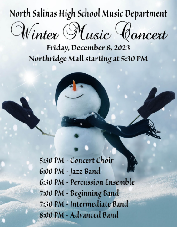 Tonight is the night! Join the NSHS Music Department in Northridge Mall for holiday music all evening. Music begins at 5:30 pm, with our Concert Choir