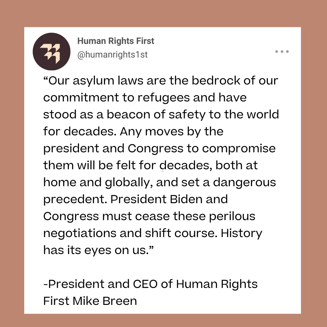 🚨We are outraged at reports overnight that the White House is ready to make a deal w/ Senate Republicans that would result in the rounding up of migrants across the country, a dismantling of US asylum law & other horrendous anti-immigrant policy changes. humanrightsfirst.org/library/human-…