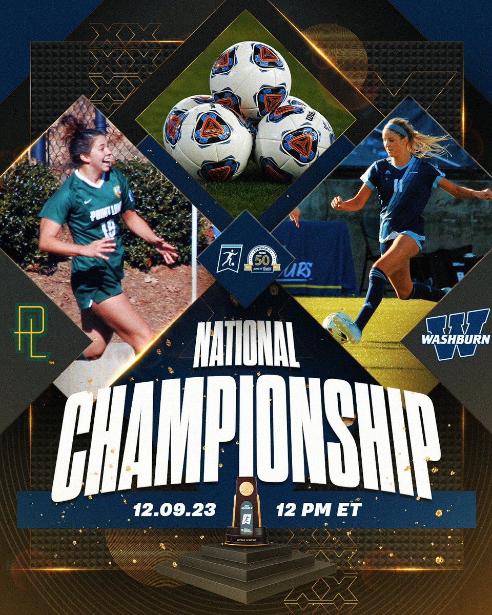 NCAA Division II (@ncaadii) on Twitter photo We will have a first-time national champion on Saturday with <a href="/PLNUSeaLions/">PLNU Sea Lions</a> and <a href="/wusports/">Washburn Athletics</a> battling at 12 p.m. ET for the 🏆 in the #D2WSOC Championship match!
Learn more and get ready for the Saturday showdown ⤵️
📰: on.ncaa.com/23D2WSOCsp
#MakeItYours | #NCAAD2 We will have a first-time national champion on Saturday with <a href="/PLNUSeaLions/">PLNU Sea Lions</a> and <a href="/wusports/">Washburn Athletics</a> battling at 12 p.m. ET for the 🏆 in the #D2WSOC Championship match!
Learn more and get ready for the Saturday showdown ⤵️
📰: on.ncaa.com/23D2WSOCsp
#MakeItYours | #NCAAD2