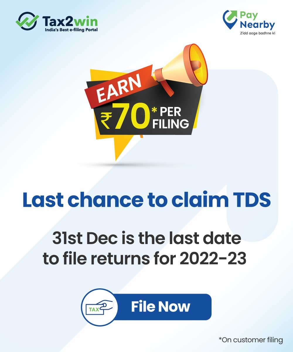 PayNearby's tweet image. 31st Dec 2023 is the last date to file your income tax. File returns today &amp;amp; claim TDS. Use Tax2win from your PayNearby app to file yours, customers returns. Earn ₹70 commission on every filing for customers. File now: bit.ly/tt-Cr

#IncomeTaxFiling #Tax2Win #ClaimTDS