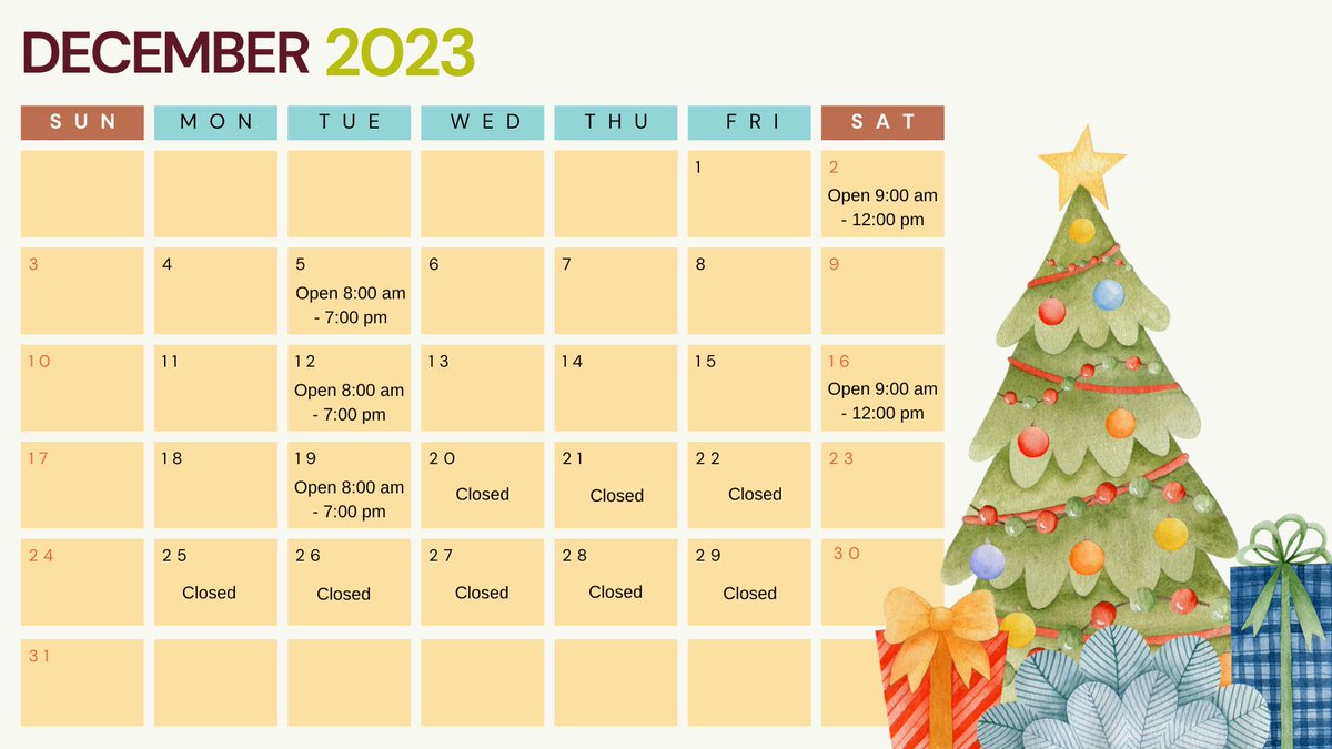 MSCCRR_msuext's tweet photo. Holiday Hours of Operation:
Check out our calendar below to stay up to date with our extended hours and days that we will be closed! We are open Monday - Friday, 8 am until 5 pm with extended hours on Tuesdays. https://t.co/8ELISQhpDs