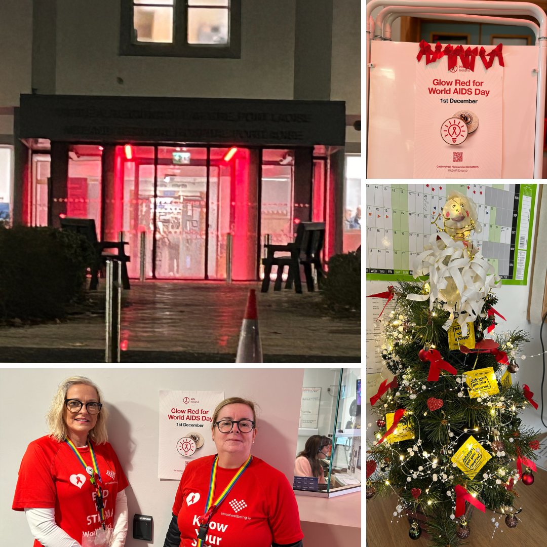 ❤️For #WorldAIDSDay #MRHPortlaoise lit up to #GLOWRED shining a light in support of people living with #HIV. Colleagues, patients and visitors wore red ribbons to show solidarity. Let's get to #ZeroHIVStigma #GLOWRED4WAD #WAD2023 #WAD