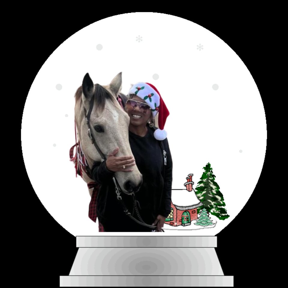 Let it snow, (virtually)! I got festive and crafted a digital snow globe with Google Slides.  Look how cute me and my horse Shiloh are! #GISDwinterWONDERland <a href="/DigitalGISD/">Garland ISD’s Digital Learning Team</a> Want to join the fun? bit.ly/3QTqtil