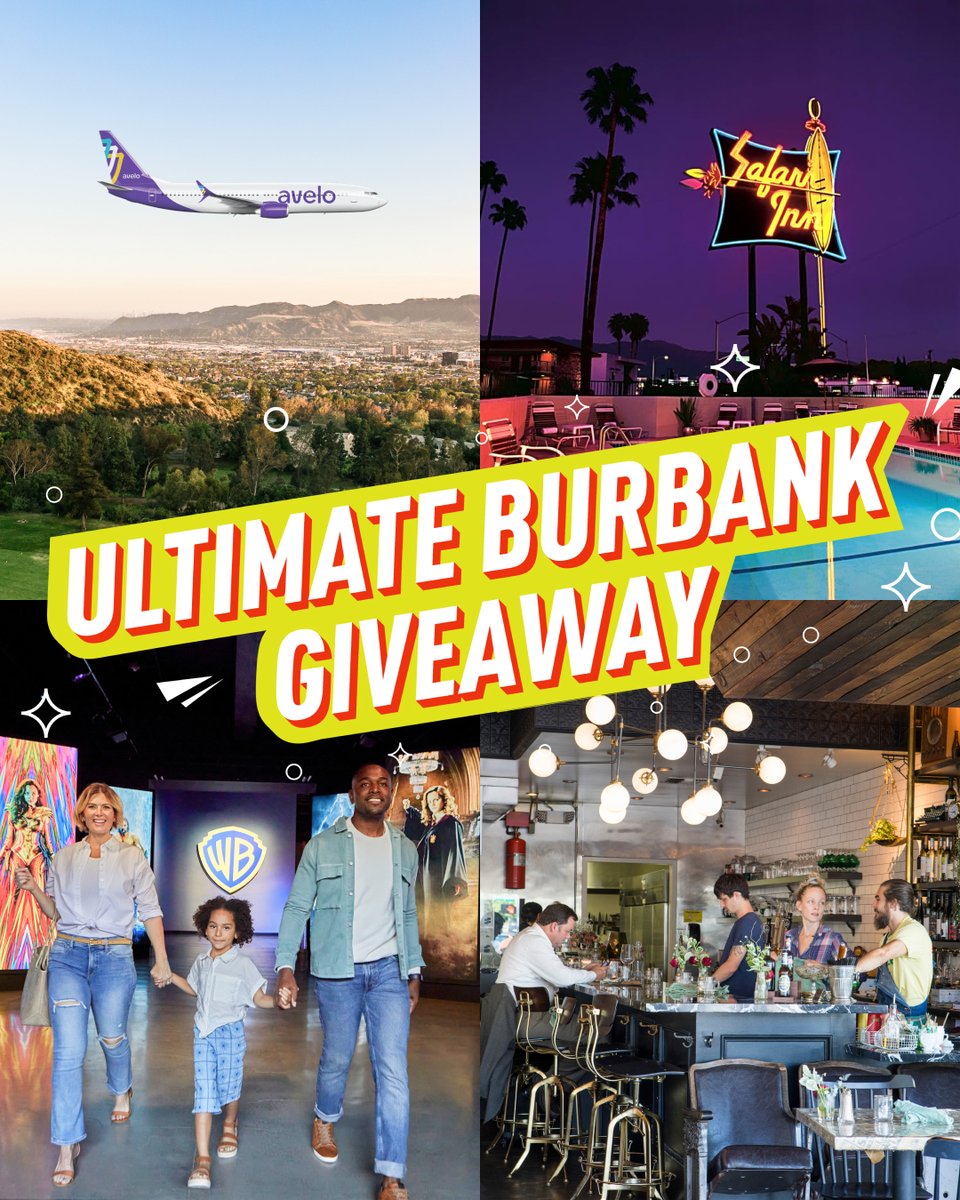 VisitBurbankUSA's tweet photo. We’re gifting The Ultimate Burbank Giveaway-Winter Fun package! Go to our Instagram for the chance to experience the best of SoCal. Prizes include a 1-night stay at @SafariBurbank, 2 Roundtrip Tickets on @aveloair, 2 tickets to @wbtourhollywood, + dinner for 2 at #thenewdeal! https://t.co/6MKfTjIRDs