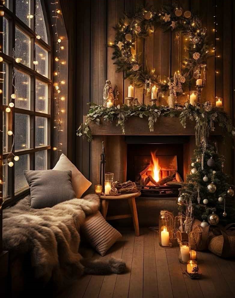Scandinavian Holidays Wintertide Cozy ~

#wintertide #scandinavian #christmasdecorations 
#SkandinaviskInteriørAkademi  #CozyChic #fireplace